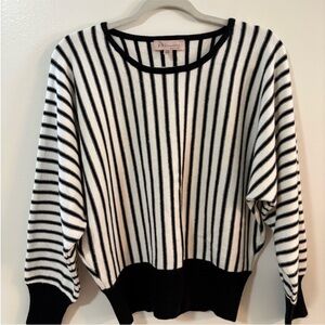 Philosophy Monochrome Black and White Vertical Striped Crew Neck Sweater Size L